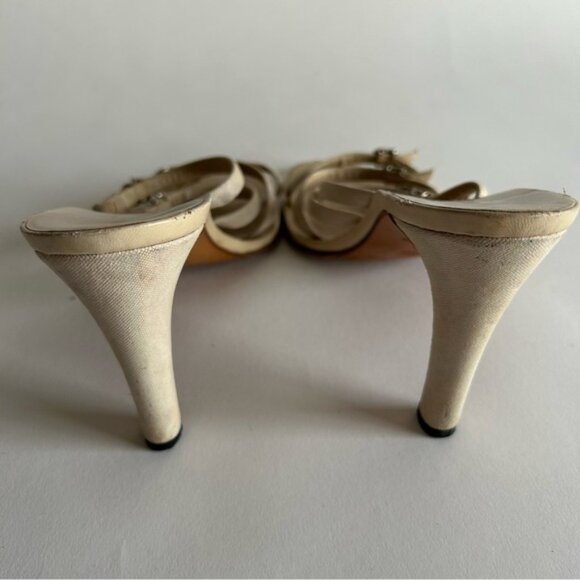 Rare Chanel Iconic "CC" Rhinestone Metallic Leather Sandal Heels size 40 - Picture 10 of 13